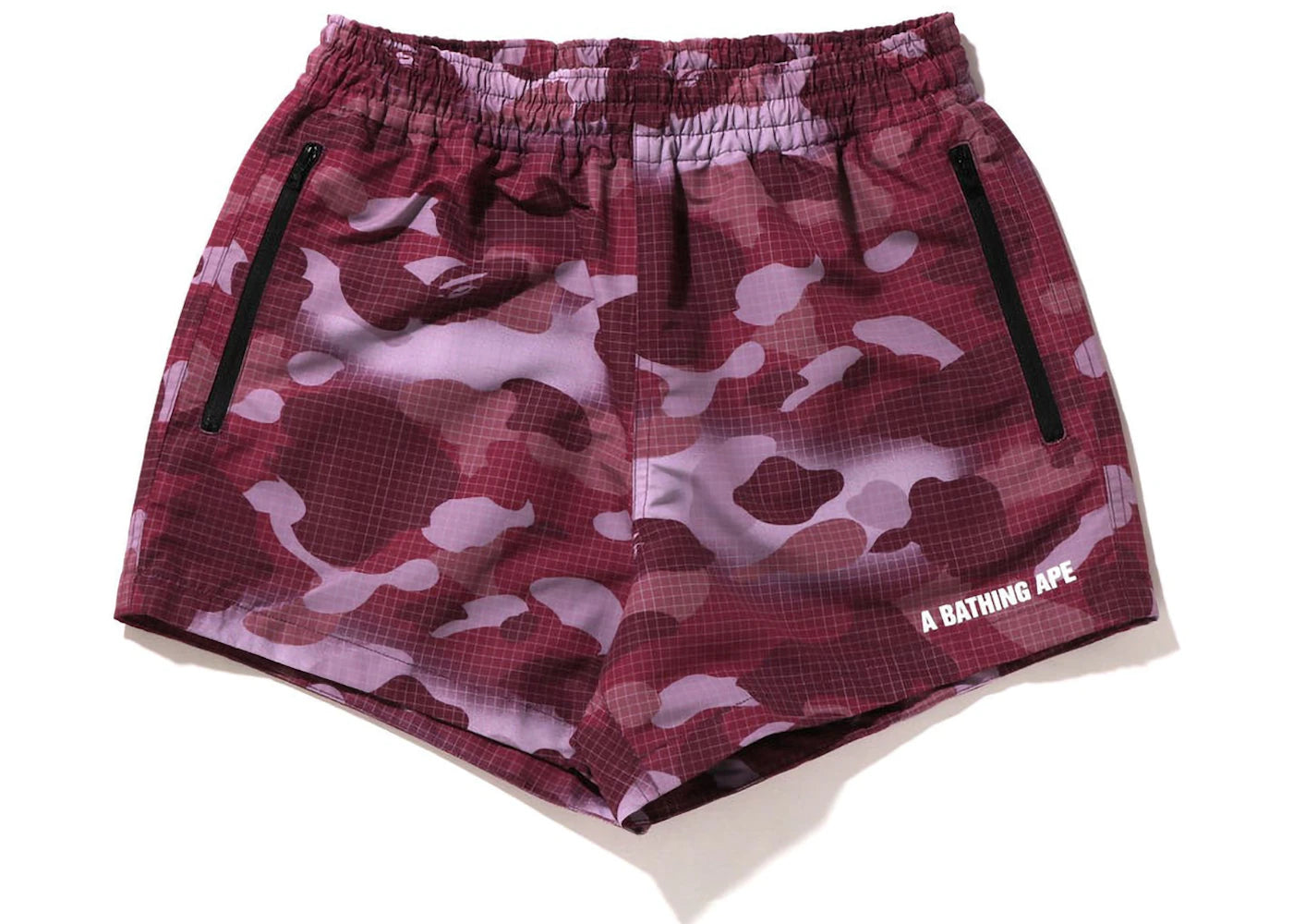 BAPE Women's GRID Camo Shorts Burgundy