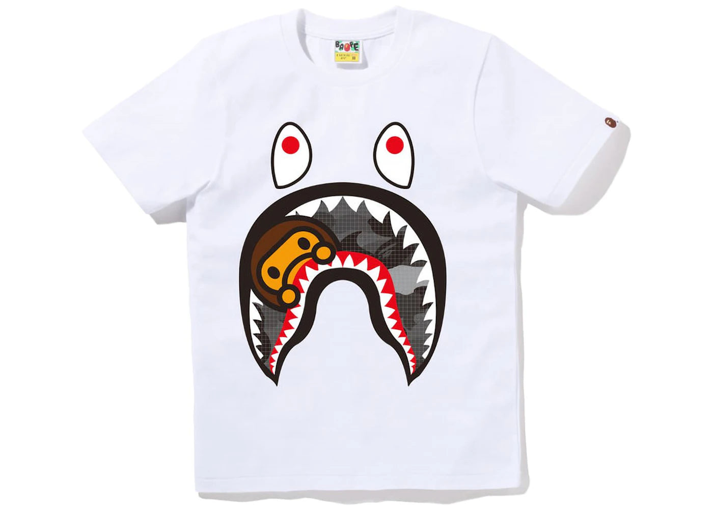 BAPE Women's Grid Camo Milo Shark Tee White Black
