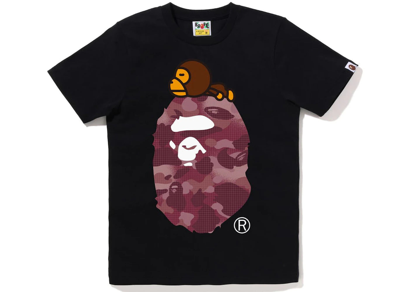 BAPE Women's Grid Camo Milo on Big Ape Tee Black Burgundy