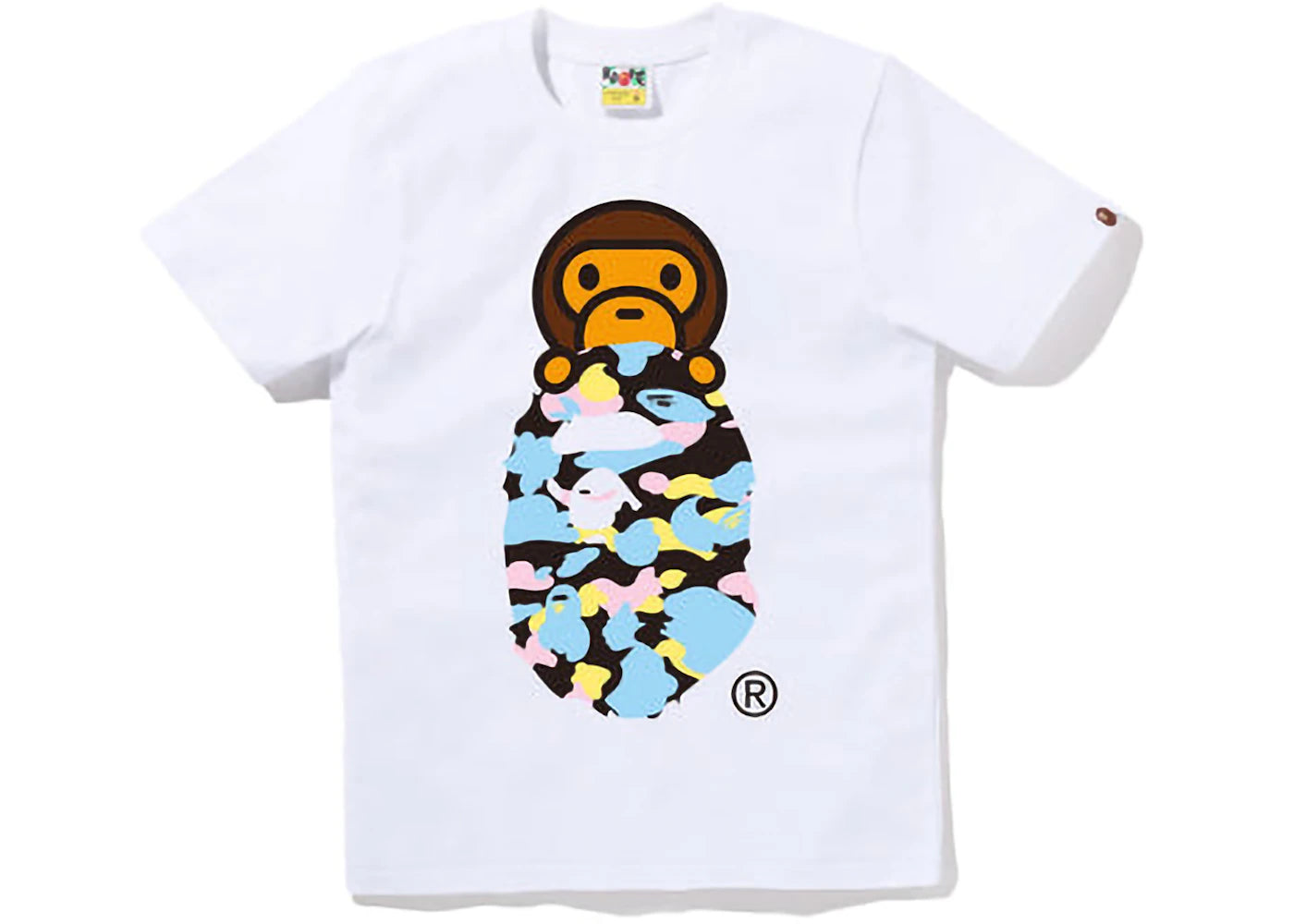 BAPE Womens New Multi Camo Milo on Ape Head Tee White