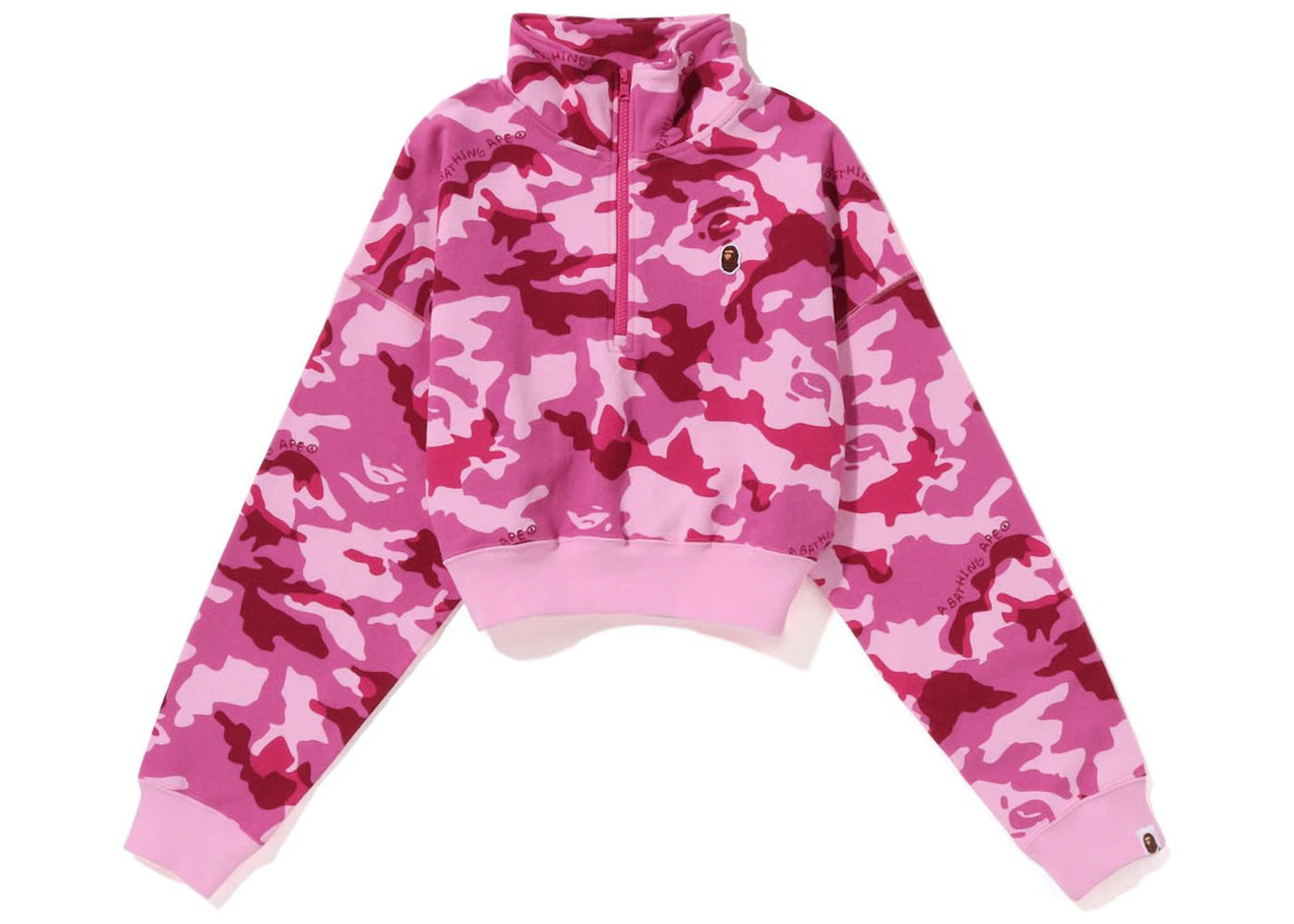BAPE Women's Woodland Camo Cropped Half Zip Sweater Pink