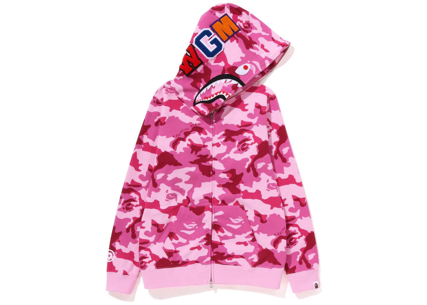 BAPE Womens Woodland Camo Shark Full Zip Hoodie Pink