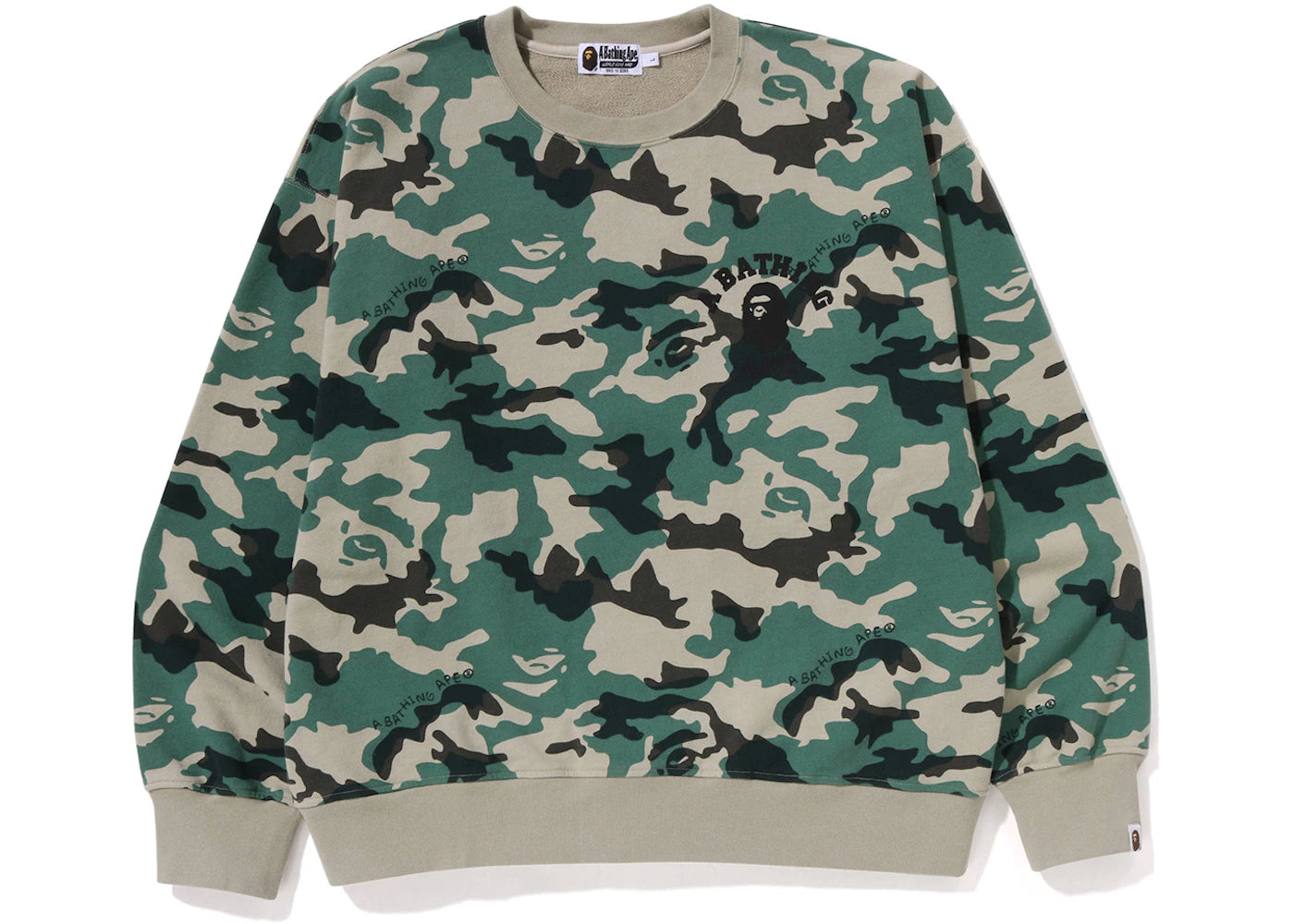 BAPE Woodland Camo Loose Fit Crewneck Olive Drab