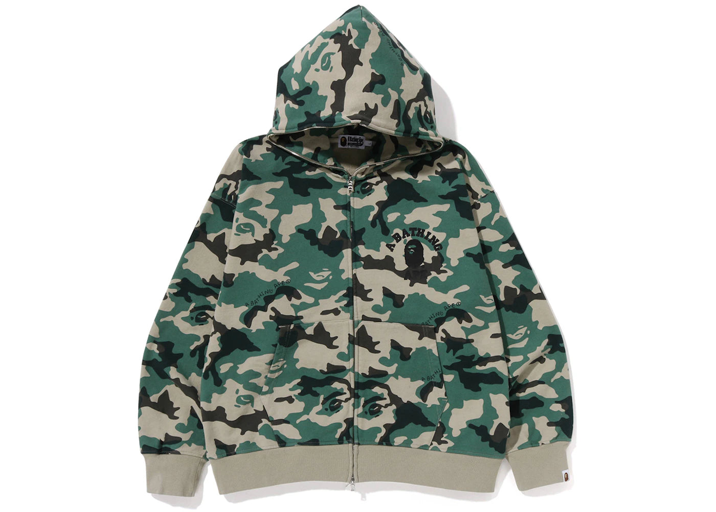 BAPE Woodland Camo Loose Fit Full Zip Hoodie Olive Drab