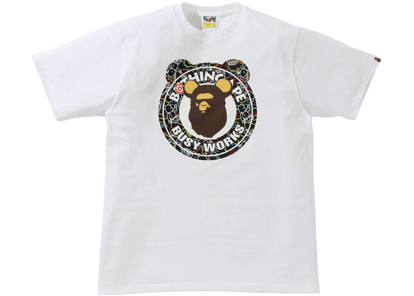 BAPE x Bearbrick Camo Bear Busy Works Tee White Black