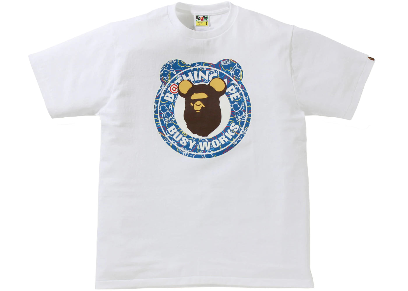 BAPE x Bearbrick Camo Bear Busy Works Tee White Blue