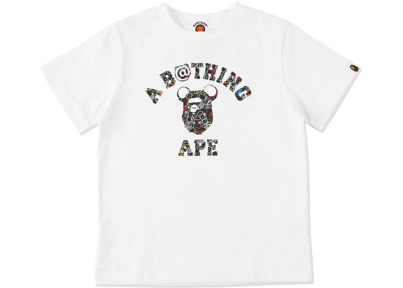 BAPE x Bearbrick Camo Bear College Kids Tee White