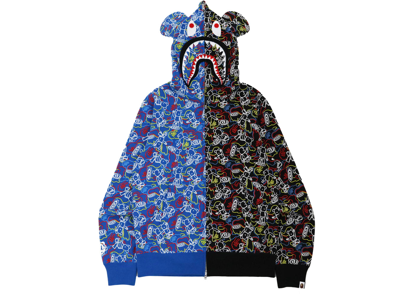 BAPE x Bearbrick Camo Bear Shark Full Zip Hoodie Black Blue