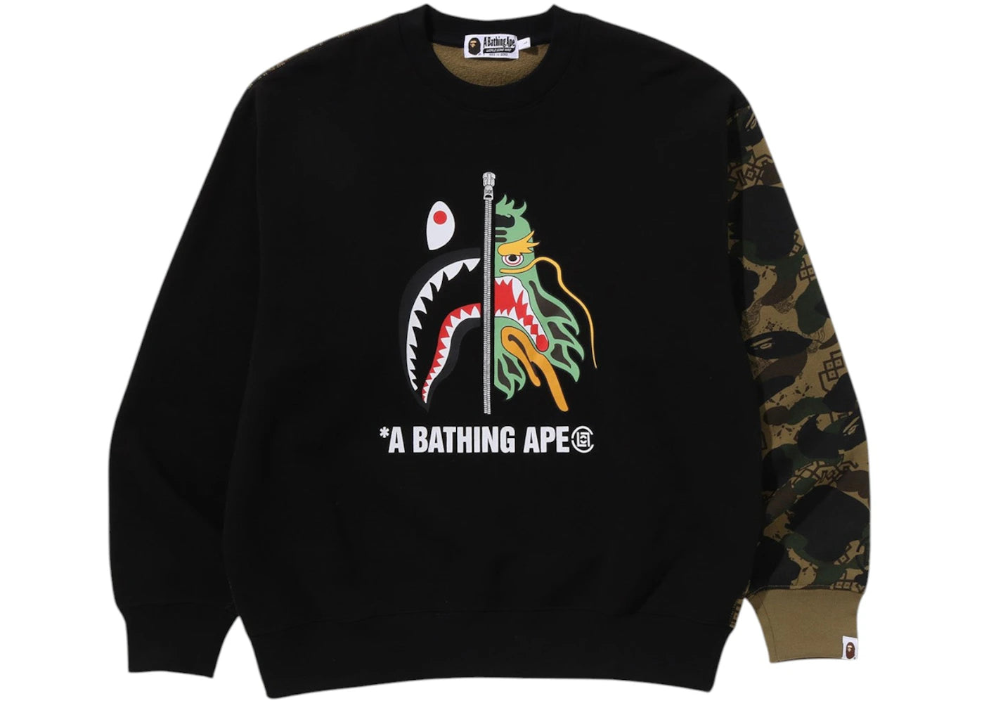 BAPE x CLOT Camo Shark Crewneck Olive