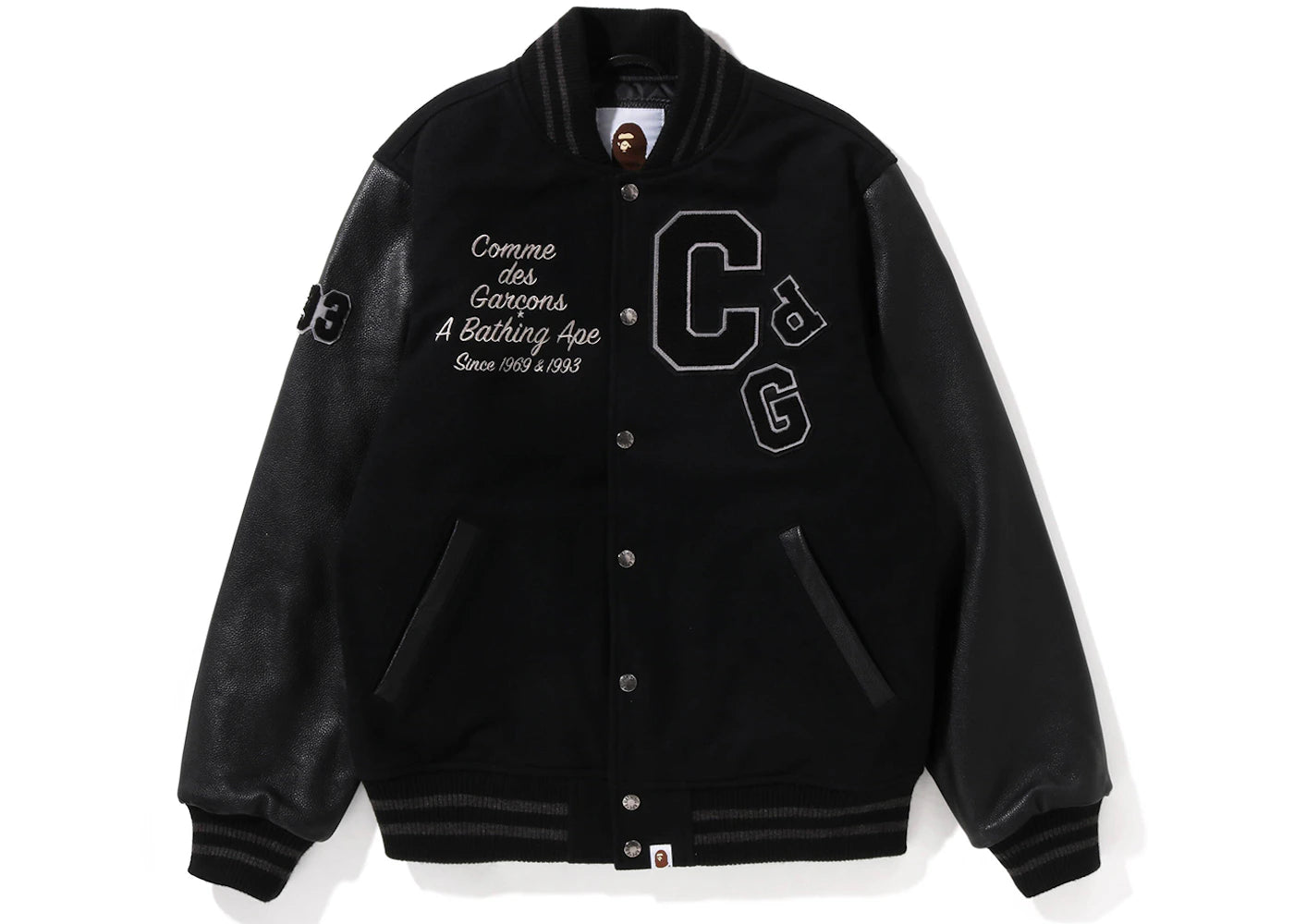 BAPE x Comme des Garcons Osaka Exclusive Varsity Jacket Black