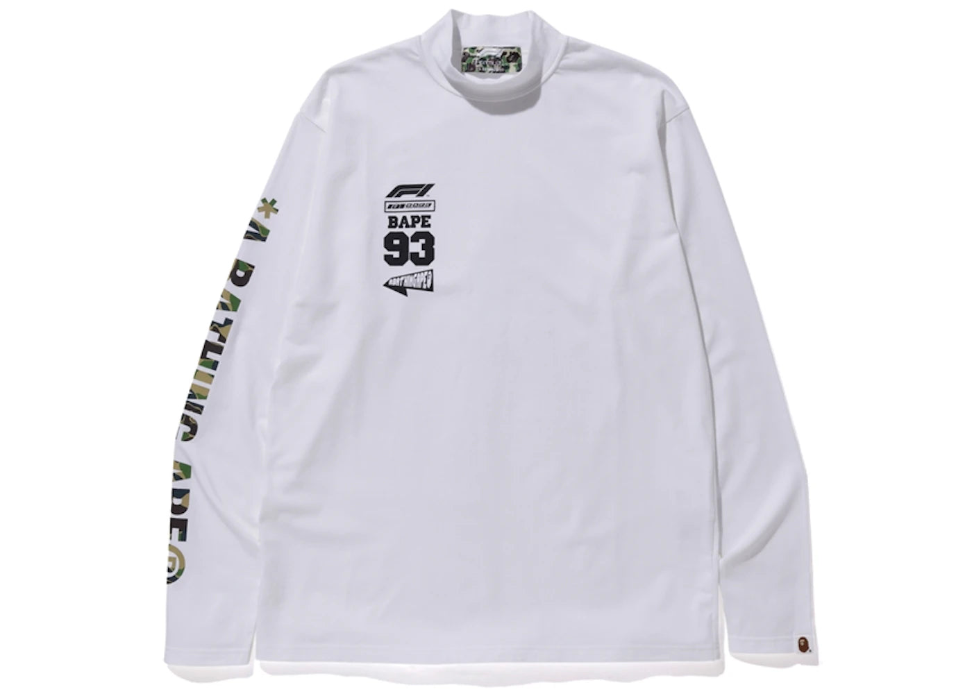 BAPE x F1 Mock Neck Long Sleeve Tee White