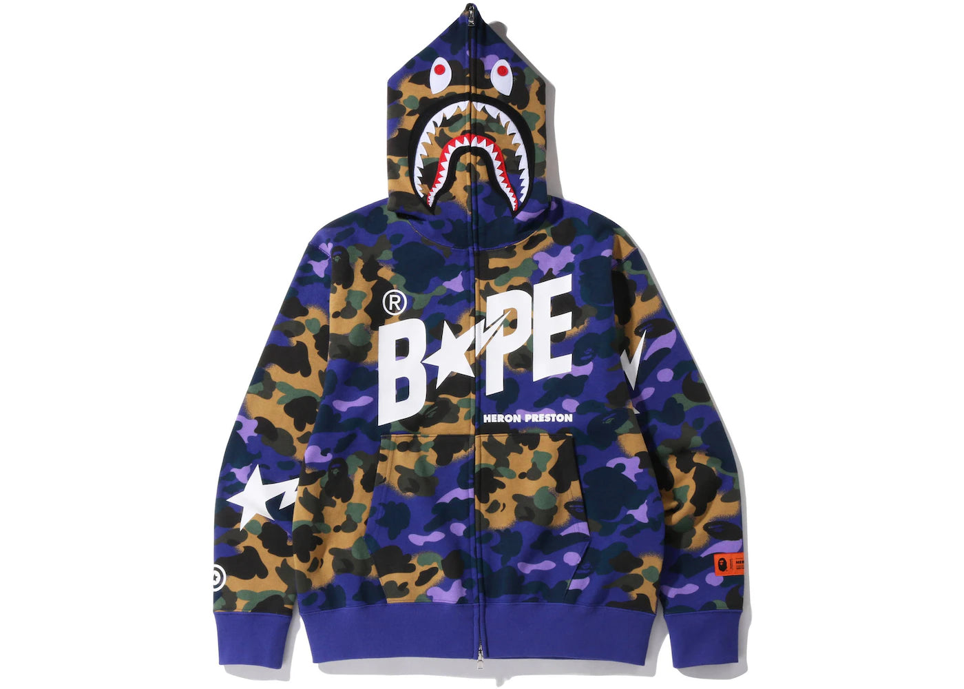 BAPE x Heron Preston Mix 1st Camo Shark Relaxed Fit Full Zip Hoodie Purple