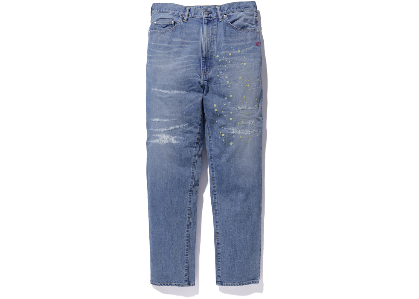 BAPE x Kid Cudi Damaged Denim Pants Light Wash