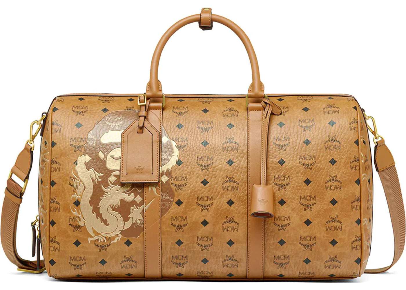 BAPE x MCM Pottomar Lunar New Year Visetos Medium Weekender Bag Beige