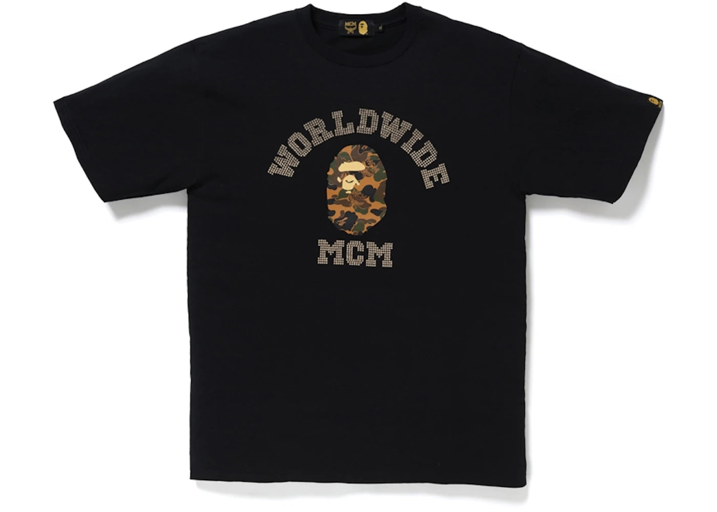 BAPE x MCM Rhinestone College Tee Black