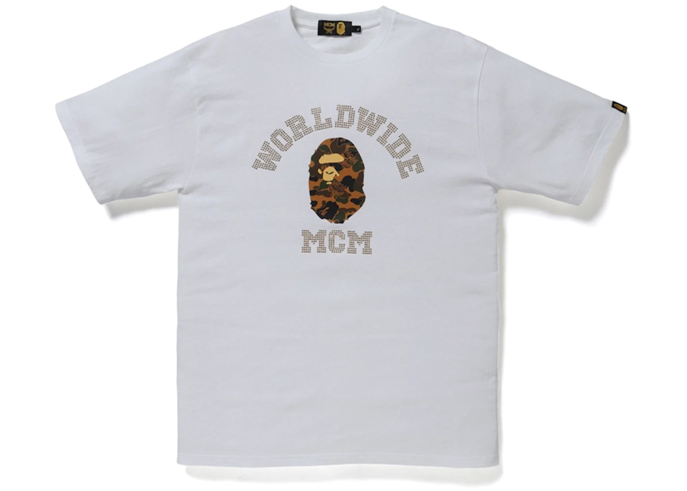 BAPE x MCM Rhinestone College Tee White