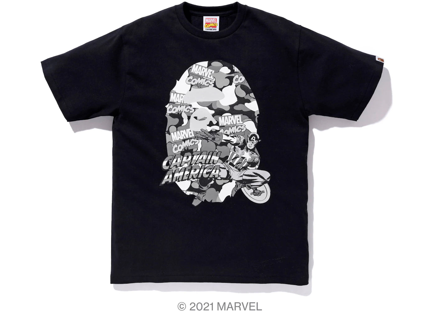 BAPE x Marvel Comics Camo Captain America Tee Black