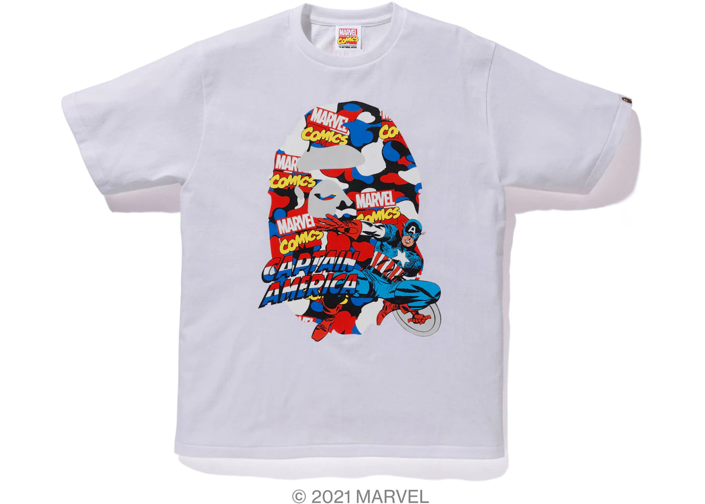 BAPE x Marvel Comics Camo Captain America Tee White