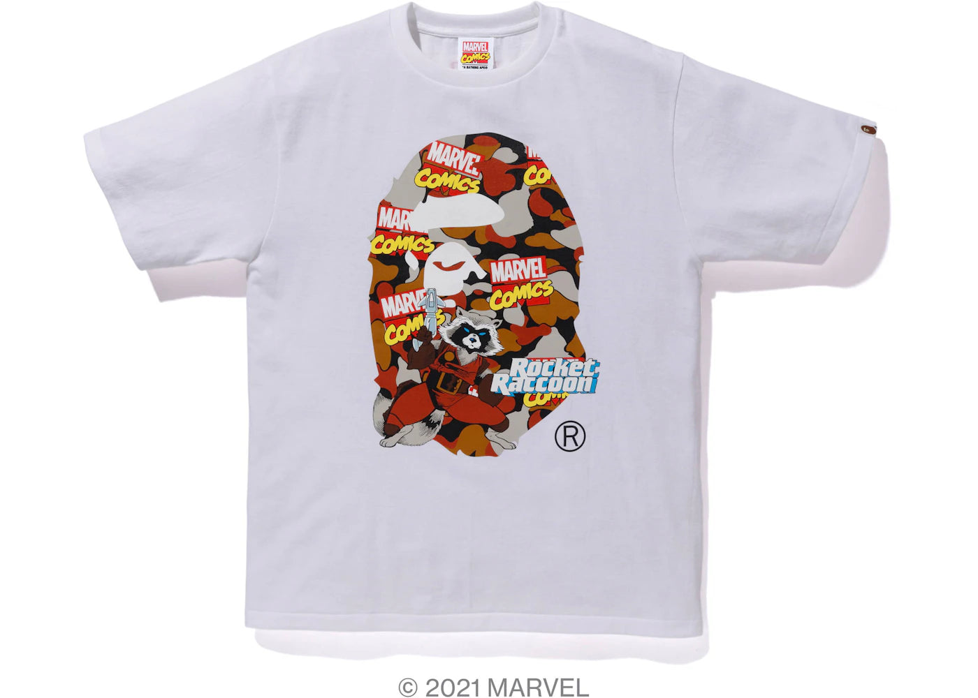 BAPE x Marvel Comics Camo Rocket Raccoon Tee White