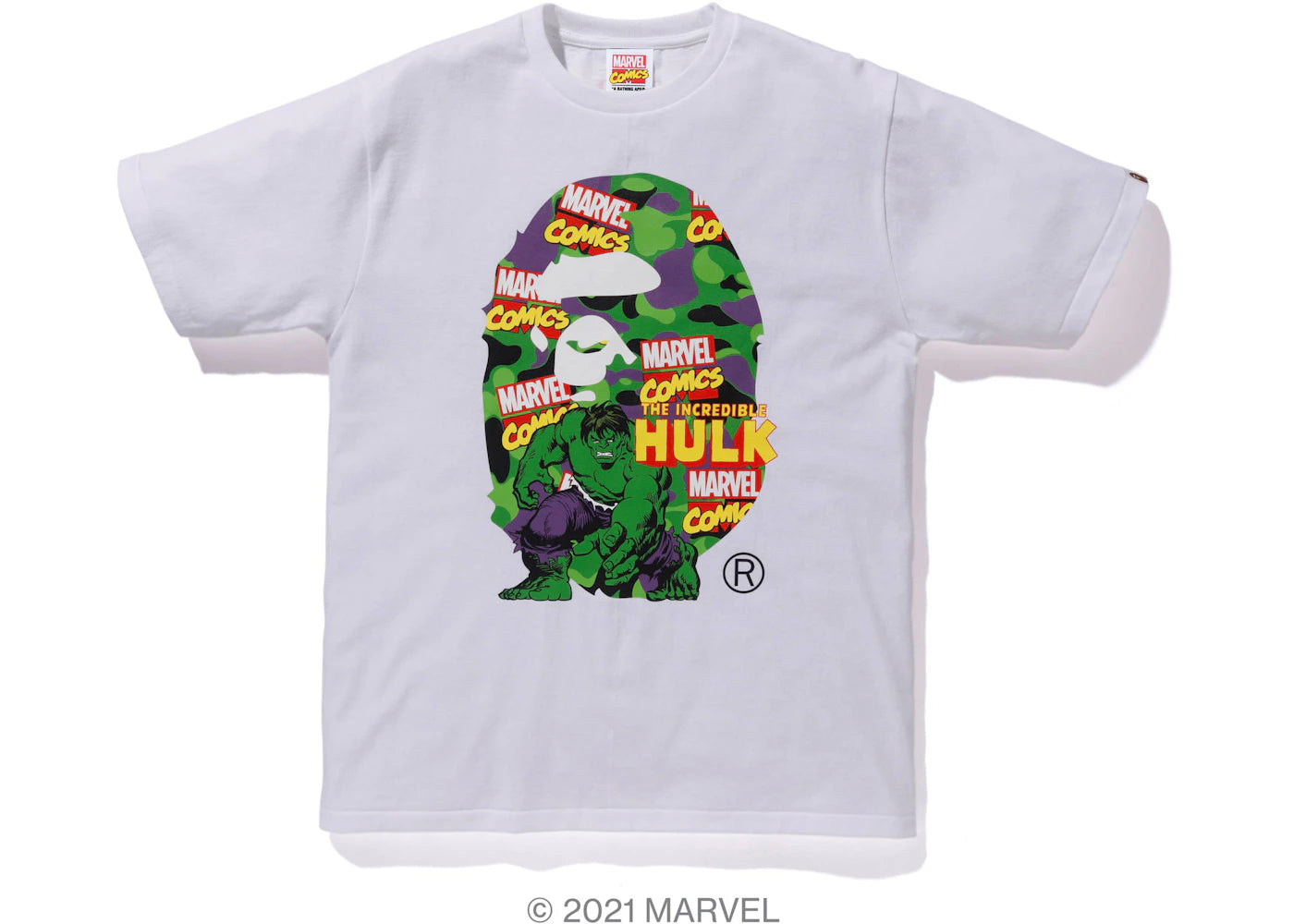 BAPE x Marvel Comics Camo The Hulk Tee White