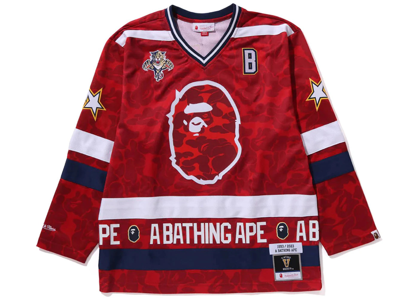 BAPE x Mitchell & Ness NHL Florida Panthers Mesh Hockey Jersey L/S Tee Red