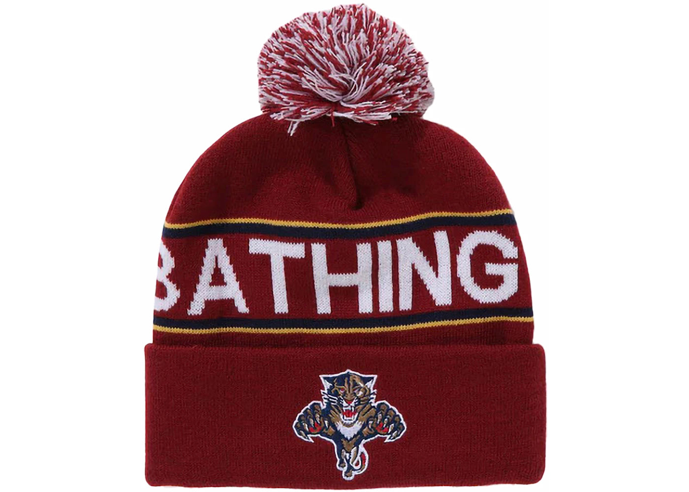 BAPE x Mitchell & Ness NHL Pom Beanie Burgundy