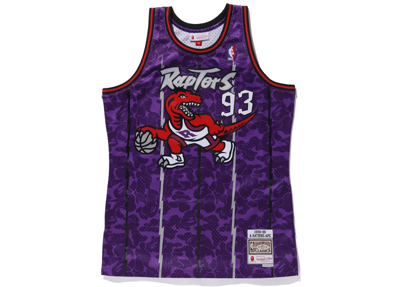 BAPE x Mitchell & Ness Raptors Camo Basketball Swingman Jersey Purple