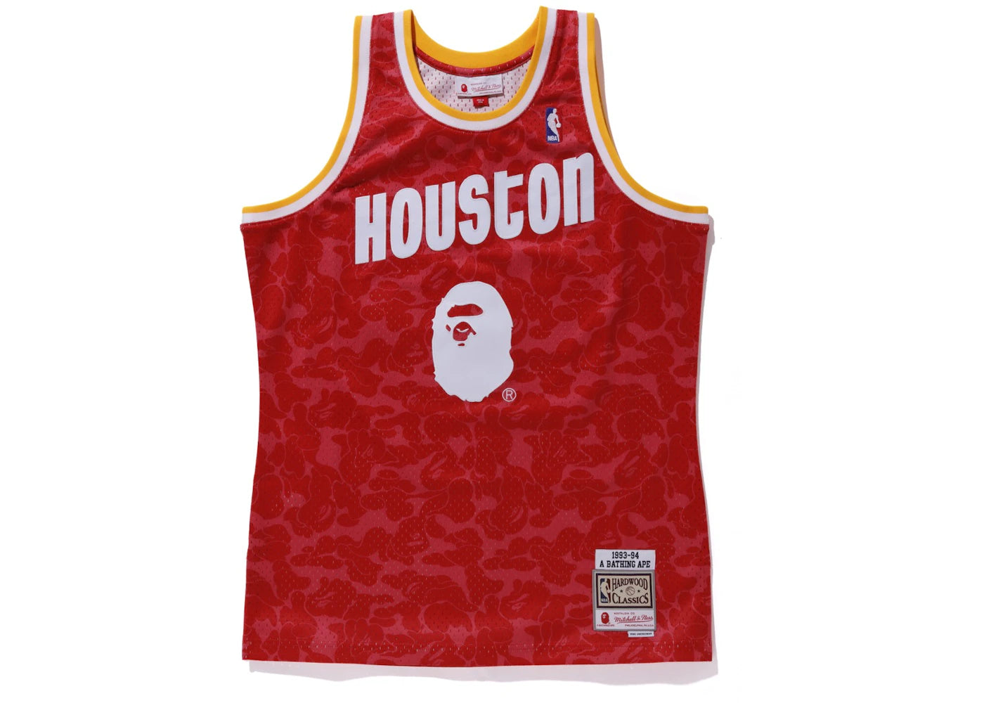 BAPE x Mitchell & Ness Rockets Camo Basketball Swingman Jersey Red