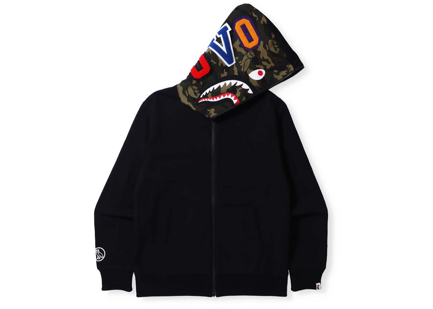 BAPE x OVO Woodland Camo Shark Reversible Full Zip Hoodie Black