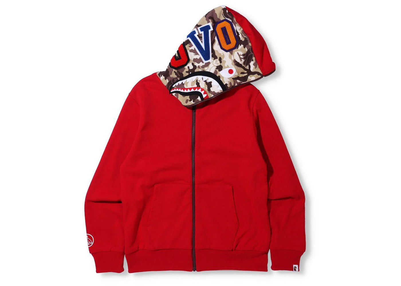 BAPE x OVO Woodland Camo Shark Reversible Full Zip Hoodie Red