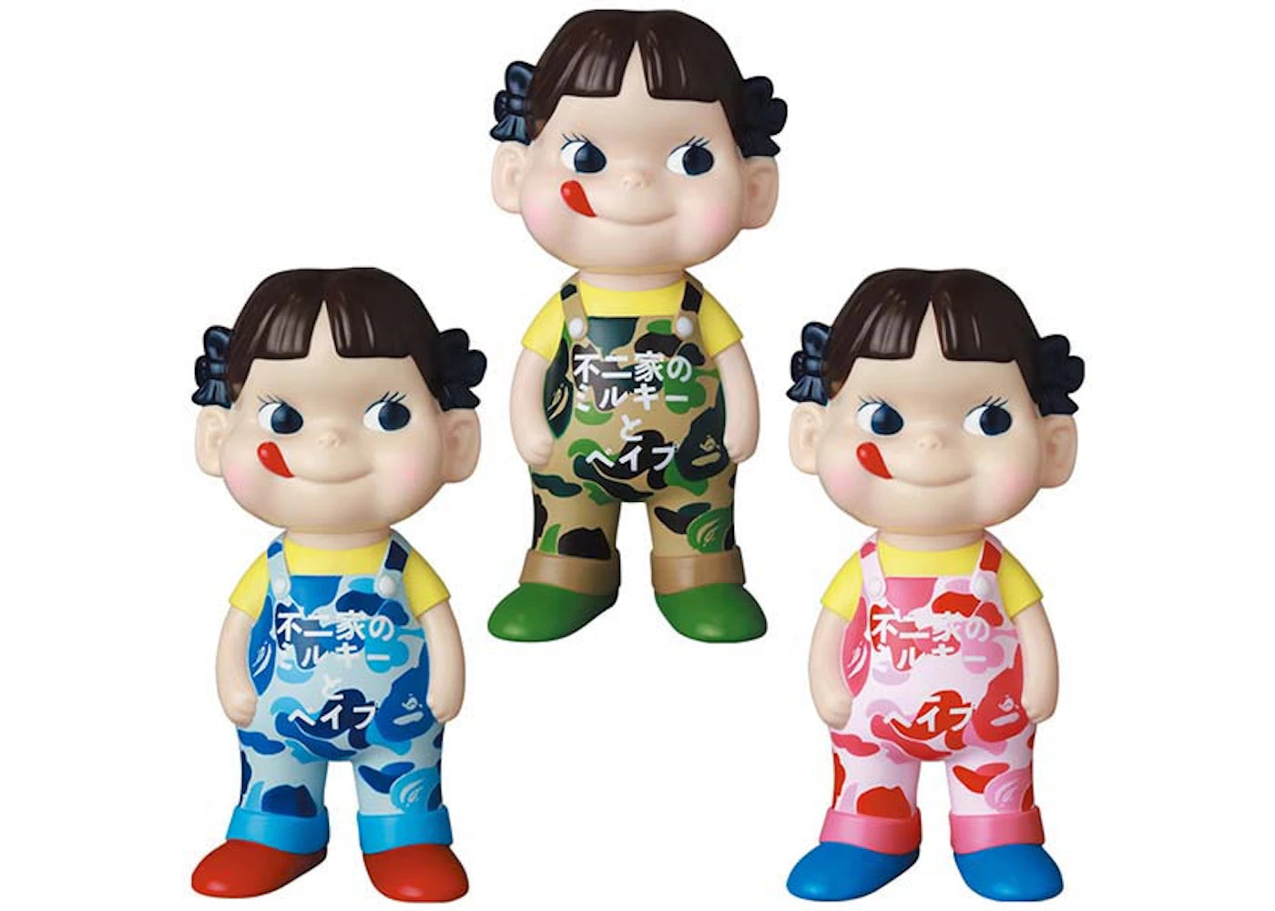 BAPE x Peko-chan Fujiya Soft Vinyl Collection Green/Pink/Blue