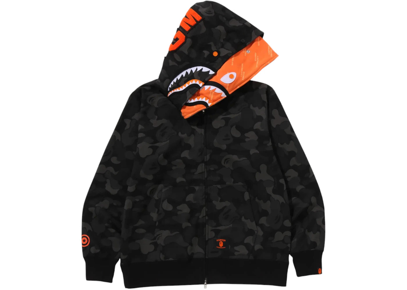 BAPE x Porter Stand Shark Full Zip Double Hoodie Black