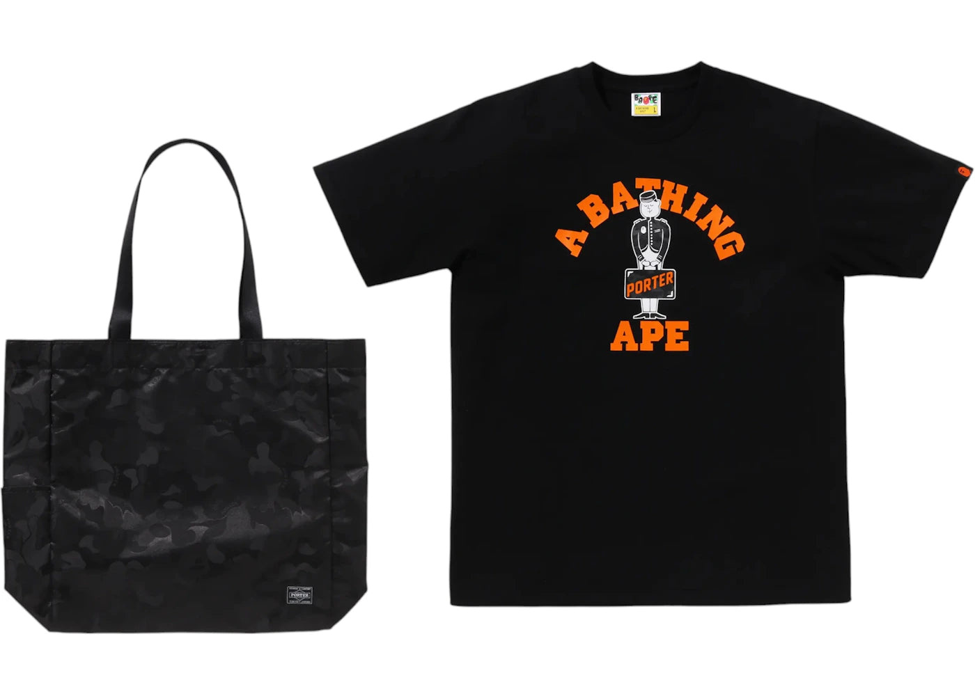 BAPE x Porter Stand Tee & Tote Bag Tee Black