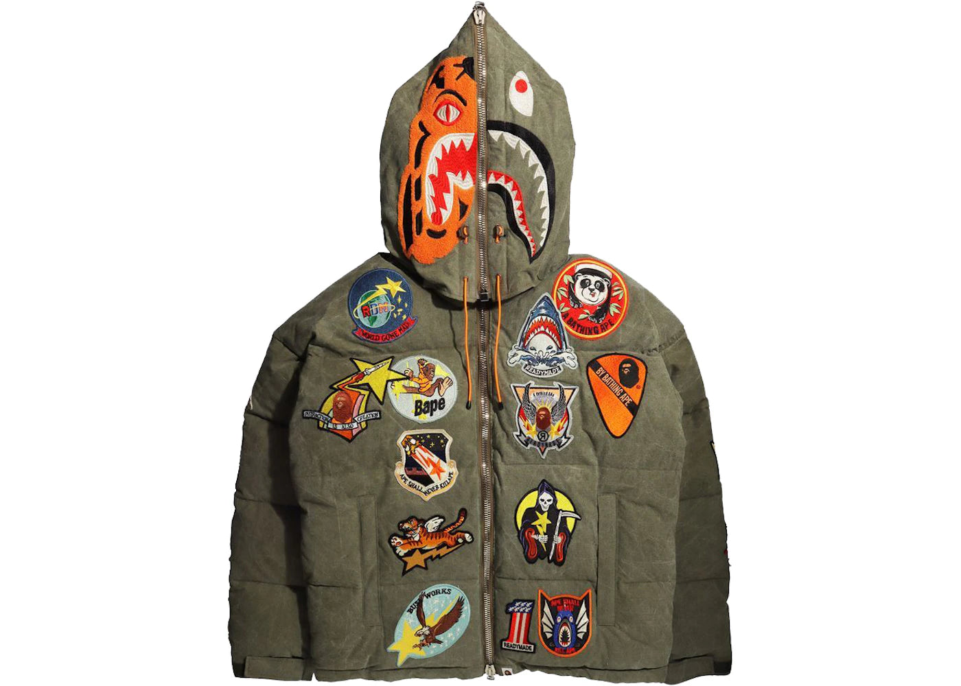 BAPE x READYMADE Tiger Shark Down Jacket Olivedrab