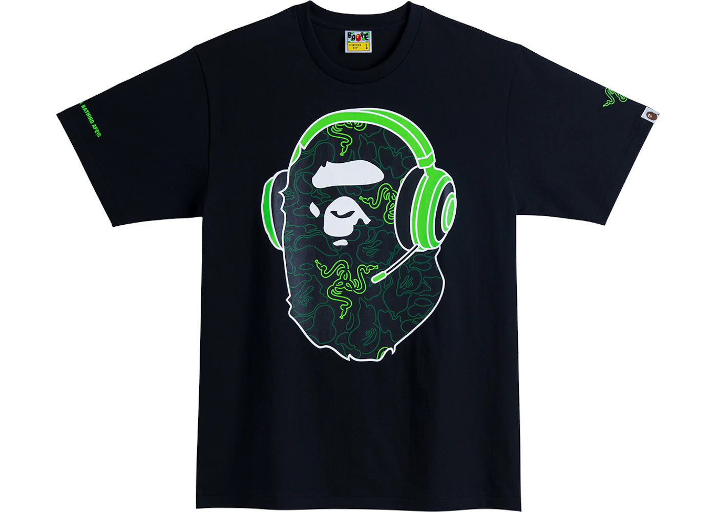 BAPE x Razer NEon Camo Ape Head Tee Black Green