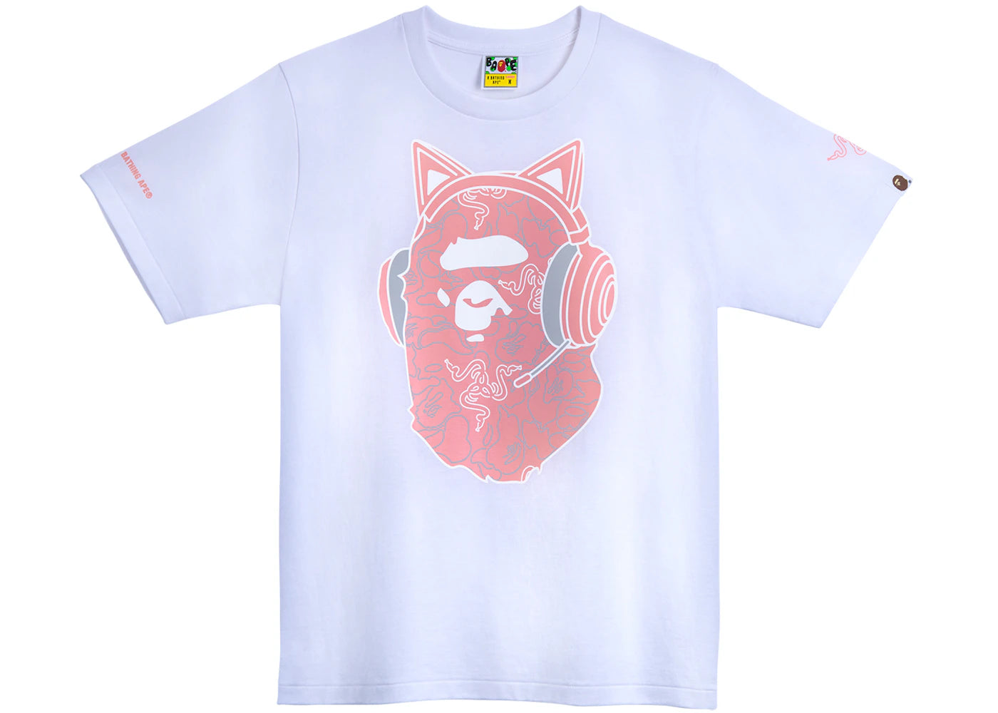 BAPE x Razer NEon Camo Ape Head Tee White Pink