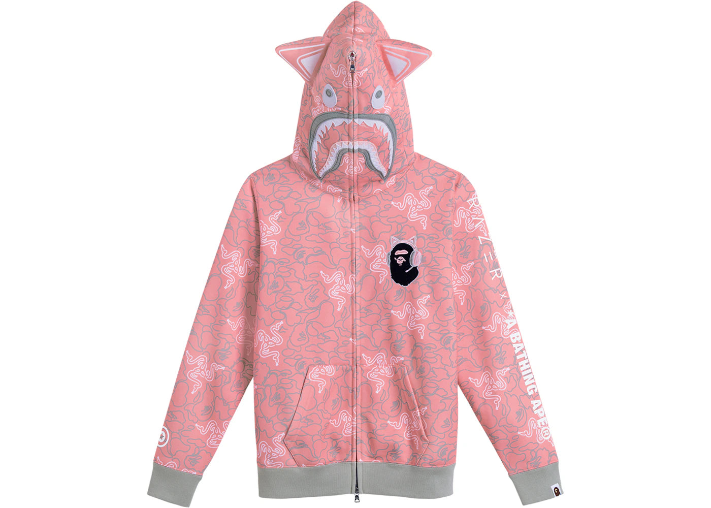 BAPE x Razer Neon Camo Shark Full Zip Hoodie Pink