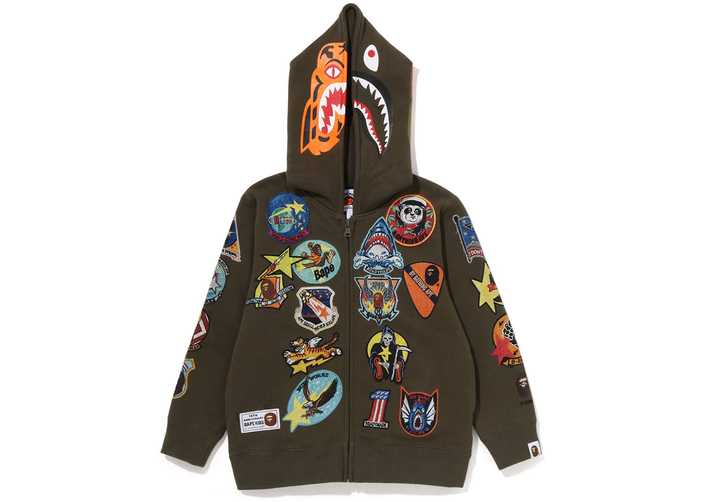 BAPE x Readymade Kids Tiger Shark Zip Hoodie Khaki/Multi