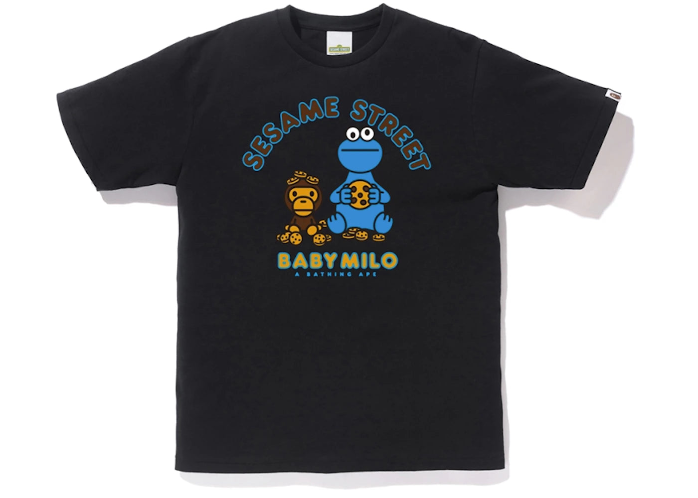 BAPE x Sesame Street Milo & Cookie Monster Tee Black