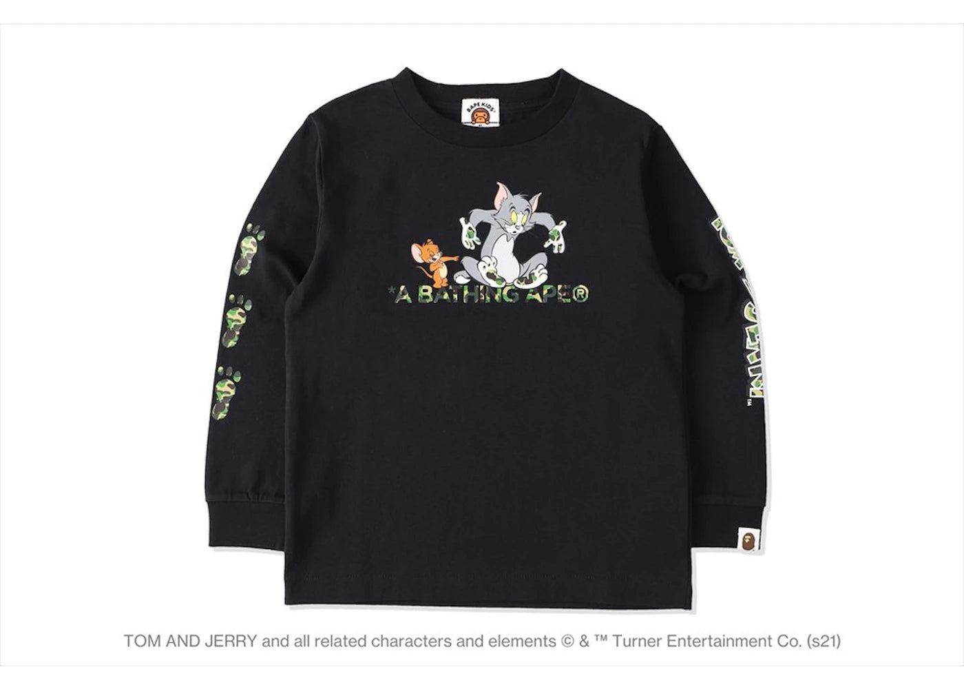 BAPE x Tom and Jerry Footprints Kids L/S Tee Black