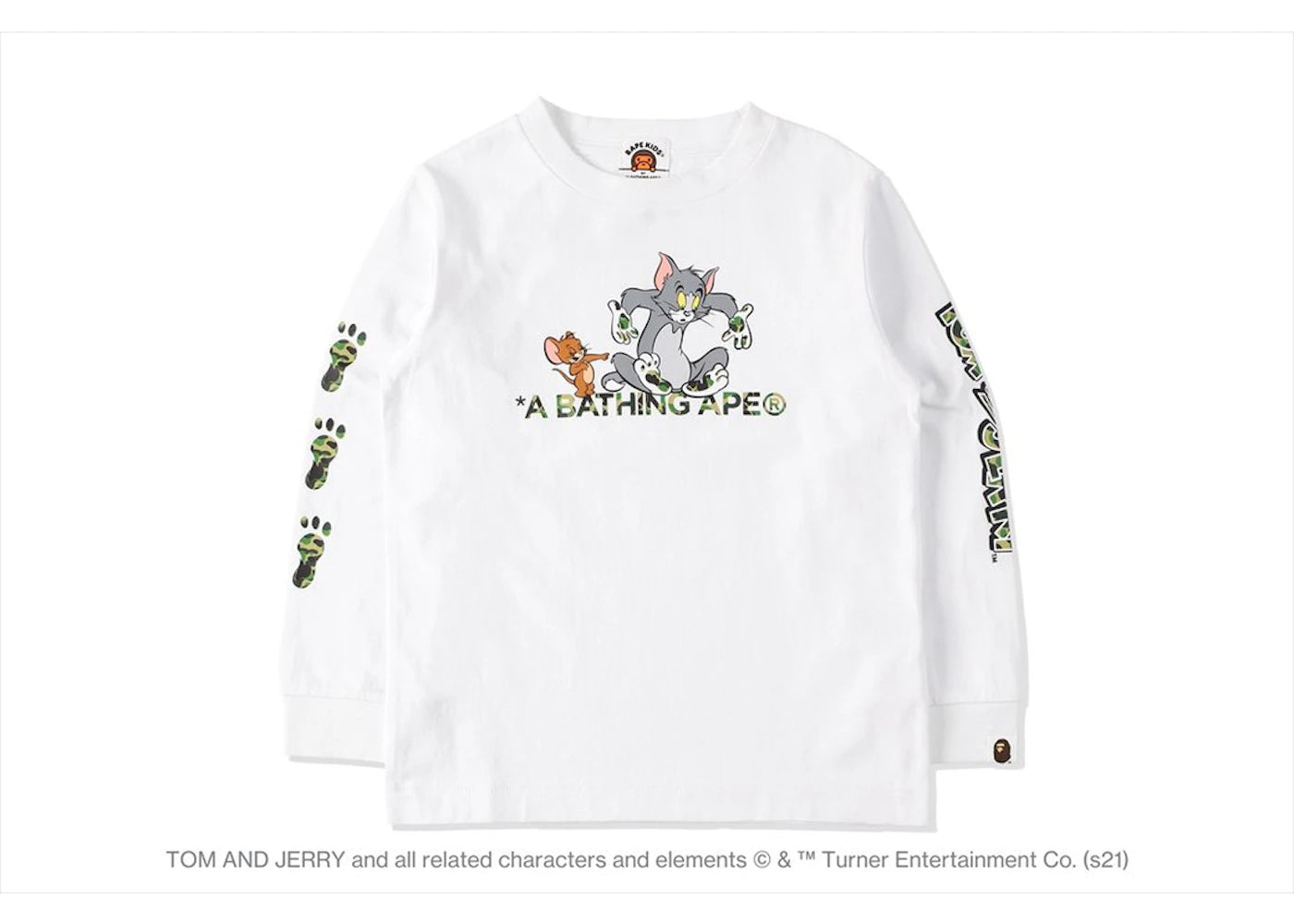 BAPE x Tom and Jerry Footprints Kids L/S Tee White