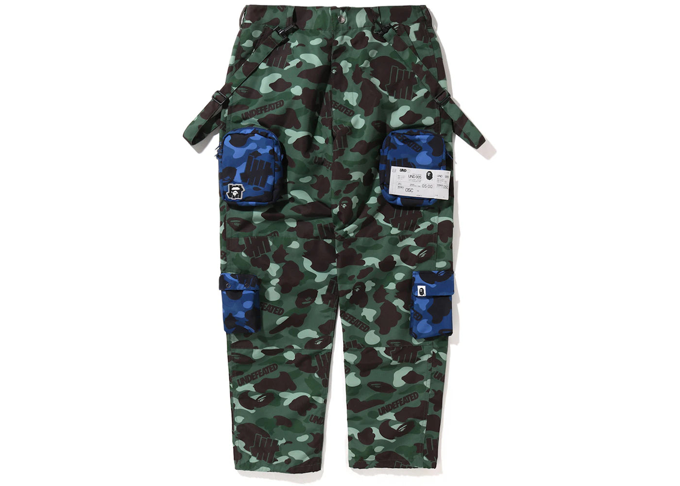 BAPE x Undefeated Camo Multi Pouch Pocket Pants Green Blue