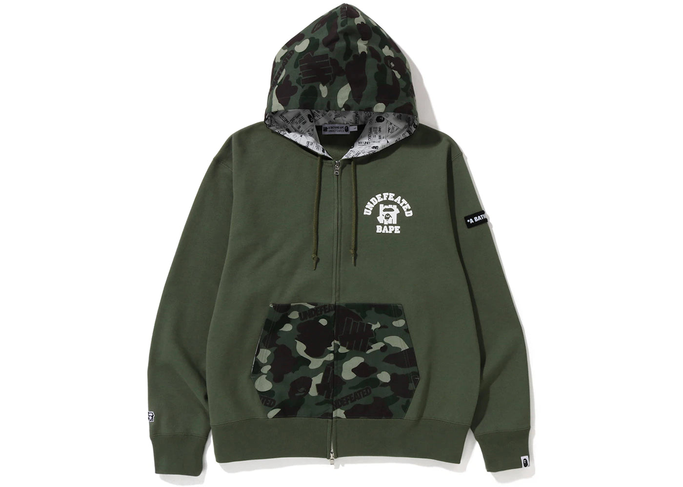 BAPE x Undefeated Color Camo Relaxed Zip Hoodie Green