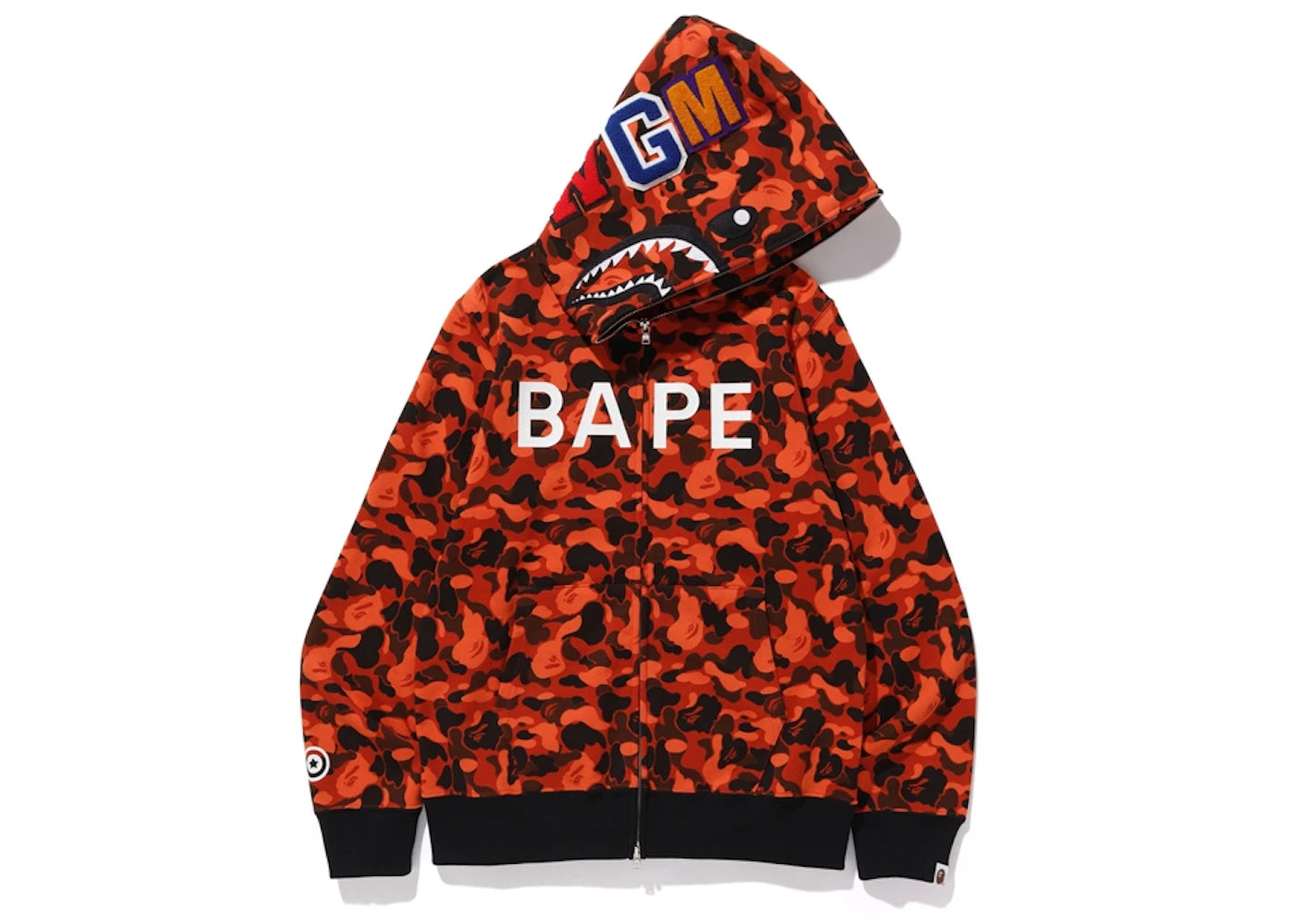 BAPE x XO Camo Shark Full Zip Hoodie Orange