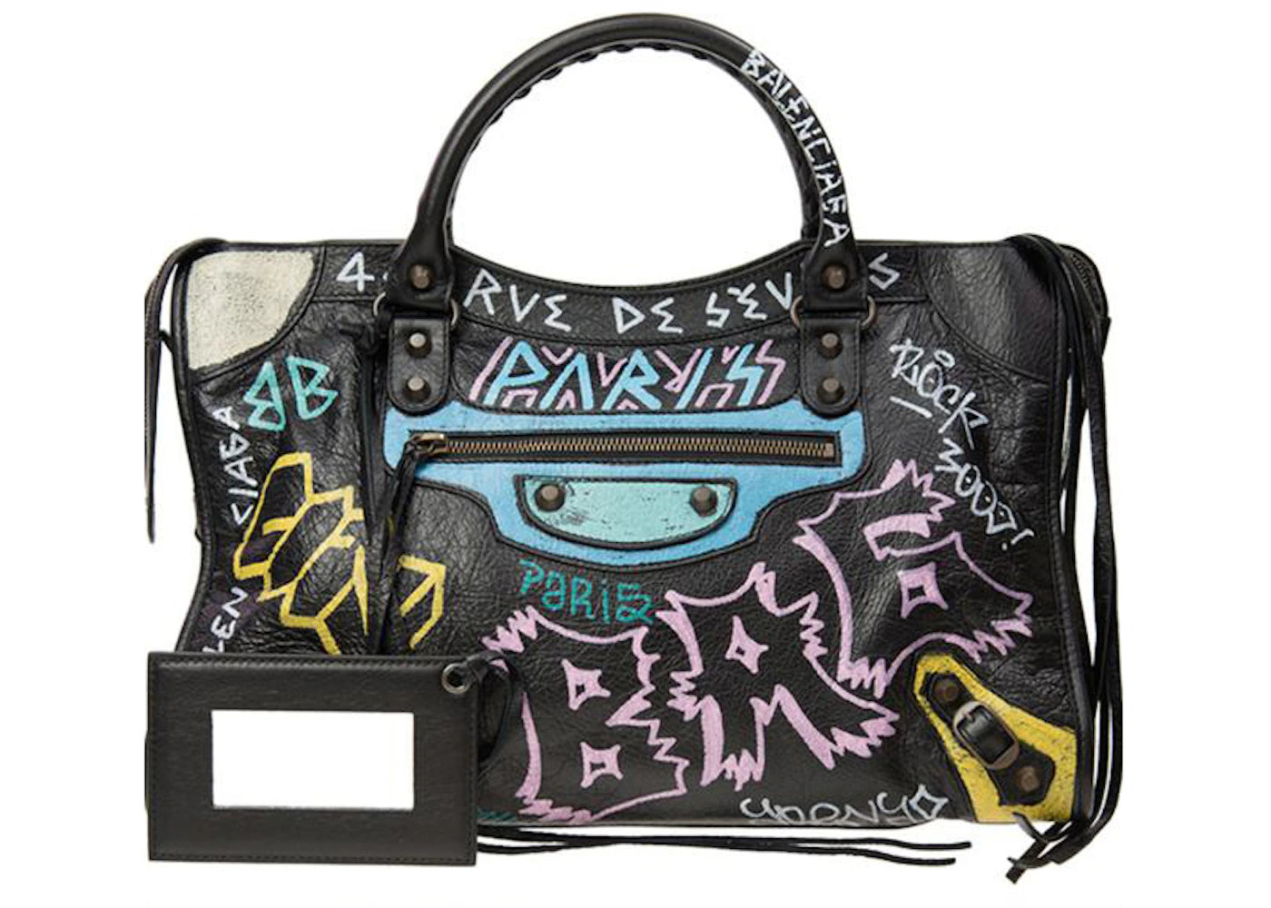 Balenciaga Agneau Graffiti Shoulder Bag Large Black