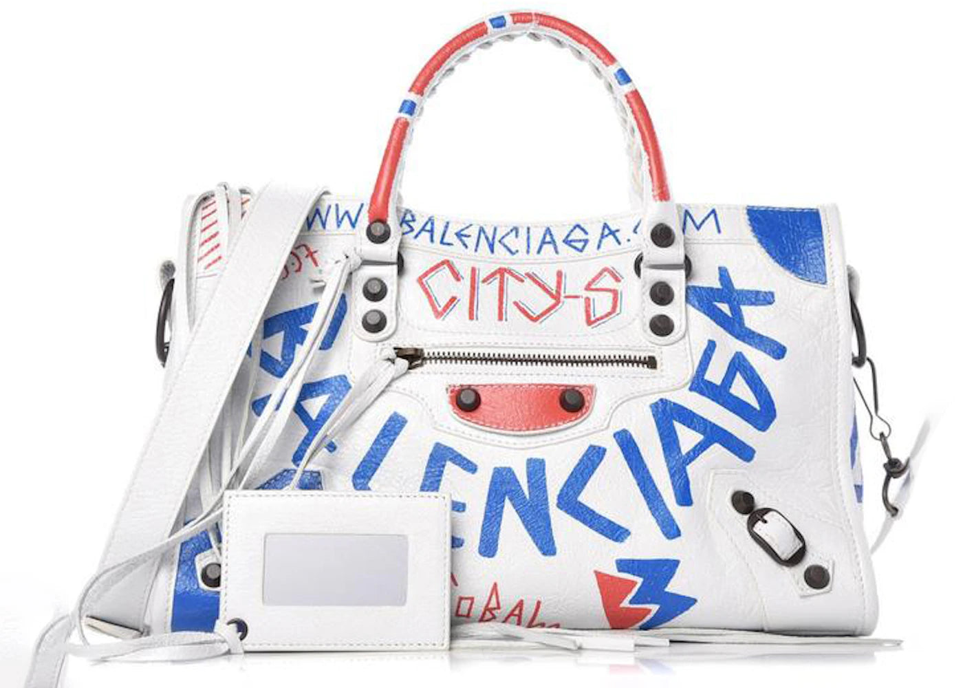 Balenciaga Agneau Graffiti Shoulder Bag Large White