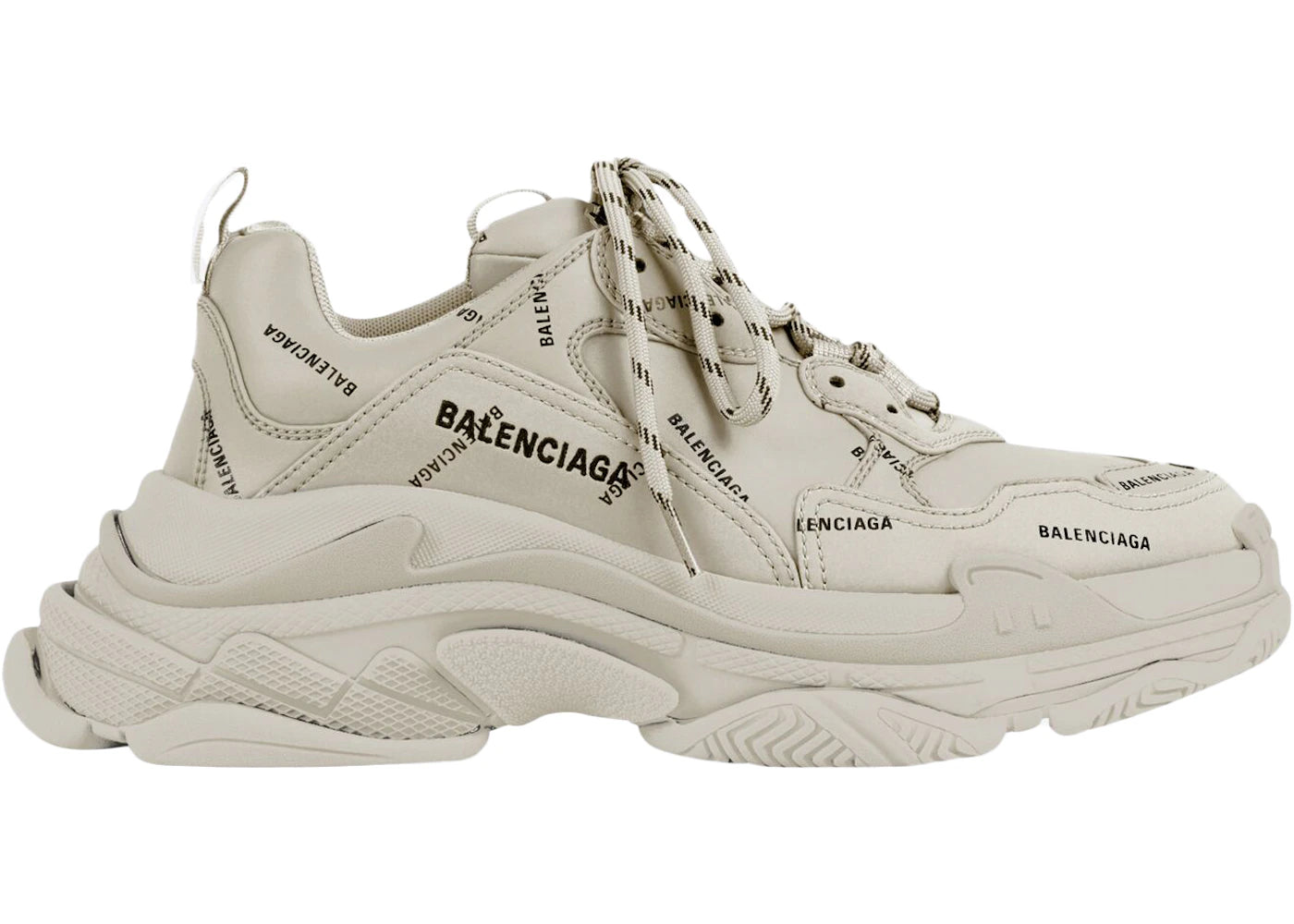 Balenciaga All Over Logo Triple S Beige Black