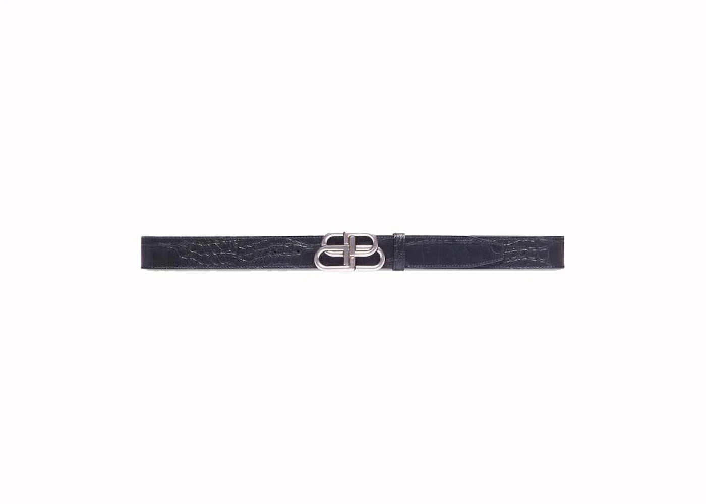 Balenciaga BB Embossed Crocodile Belt Black