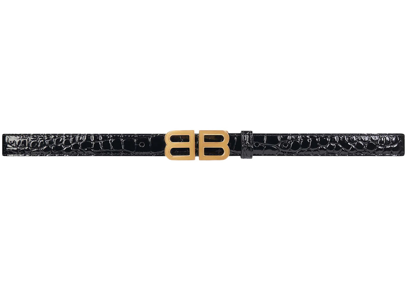 Balenciaga BB Hourglass Crocodile Embossed Thin Belt Black