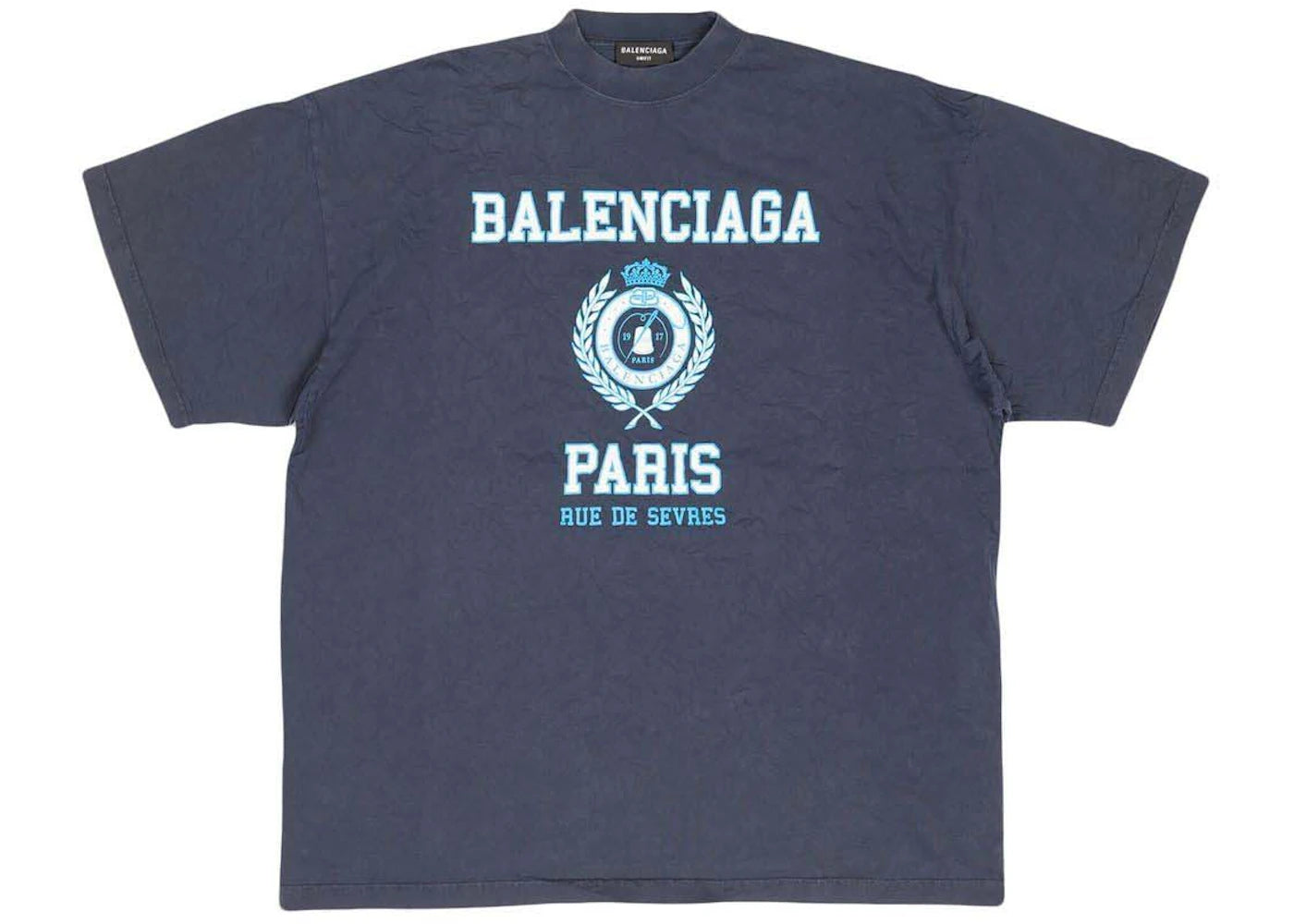 Balenciaga College Crest Crinkled T-shirt Ocean Blue